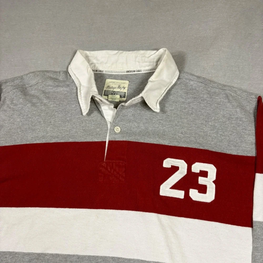 American Eagle Vintage Rugby Shirt Mens XL Long Sleeve Colorblock Stripe 23 Red